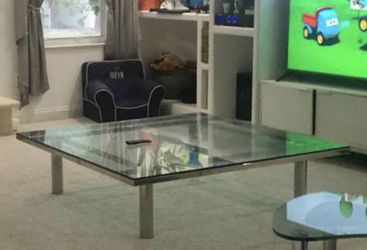 5ft x 5ft designer Brueton Intersect 1/2” glass coffee table