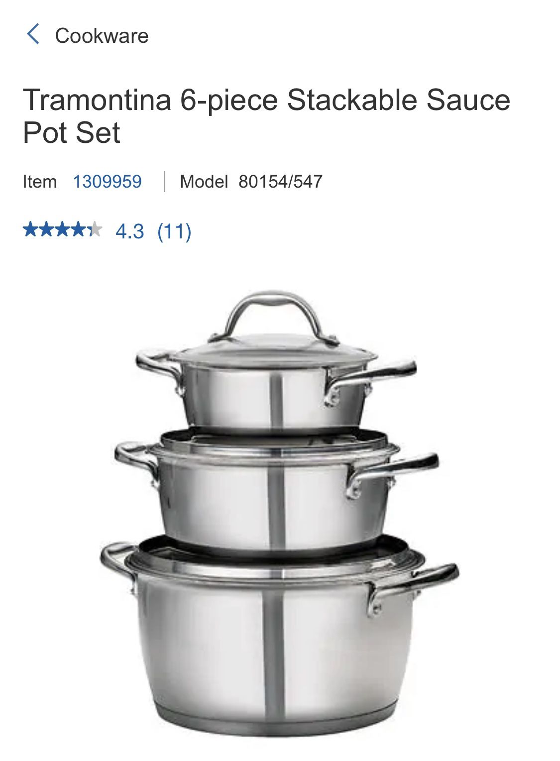 Cookware Tramontina 6-piece Stackable Sauce Pot Set(New Open box item)