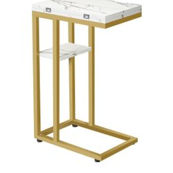 HOOBRO Foldable End Table, Gold C Shaped Side Table with Storage Shelf, Small Snack Table Suitable for Living Room Bedroom Small Spaces, Easy Assembly