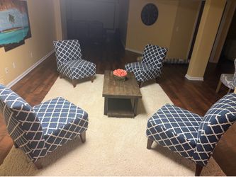 Conversation Set – 4 Accent Chairs, Coffee Table & 8x10 Rug