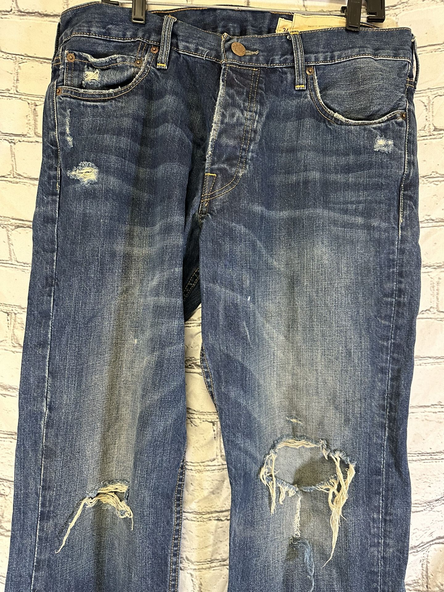 Hollister Co BalBoa Classic Straight 34x34 Blue Jeans Distressed