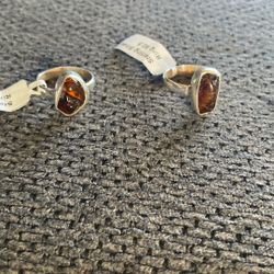 Sterling Silver/Large Amber Cobo hon Stone