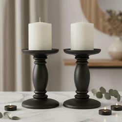 Vintage Black Candle Holders (Pair) - Friday Sale 