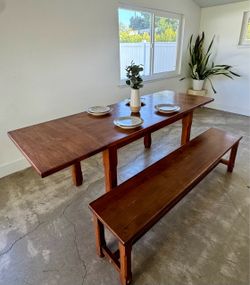 Solid Wood Extendable Dining Table + Bench
