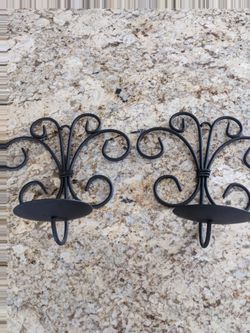 Matte Black Wrought Iron Wall Candle Sconces Set of 2