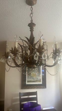 Copper and crystal chandelier