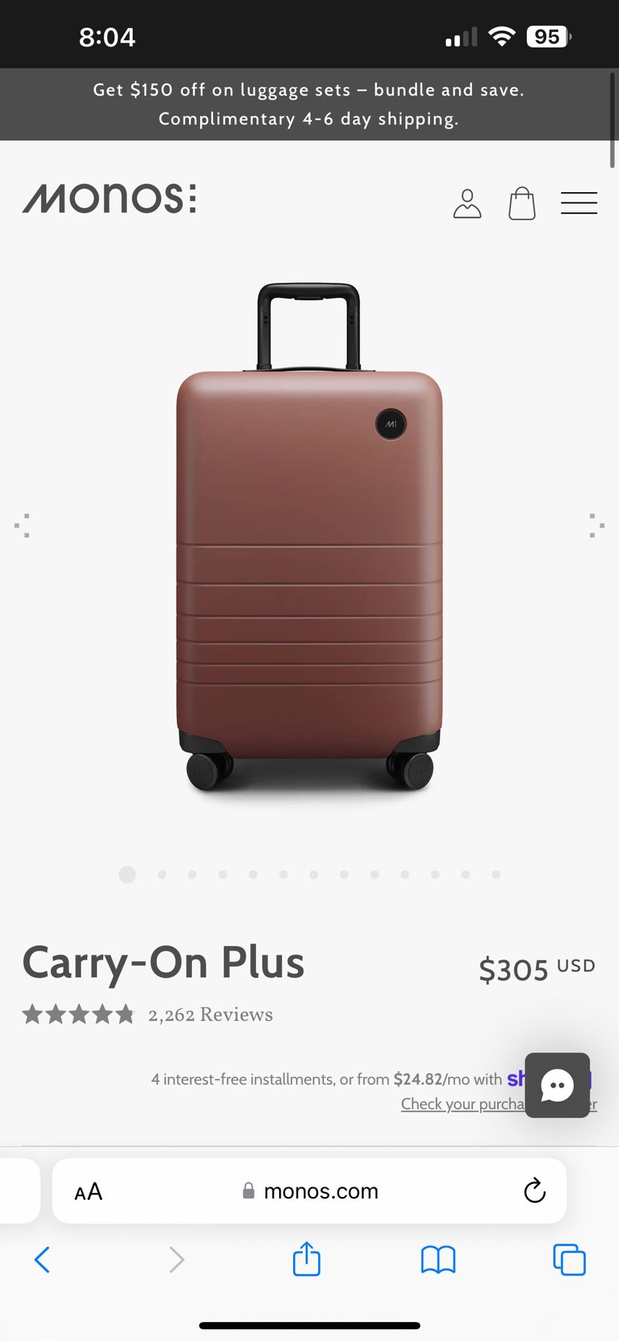 Brand new Monos carry on Plus