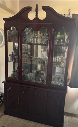 Cherry Wood China Cabinet with Glass Doors
