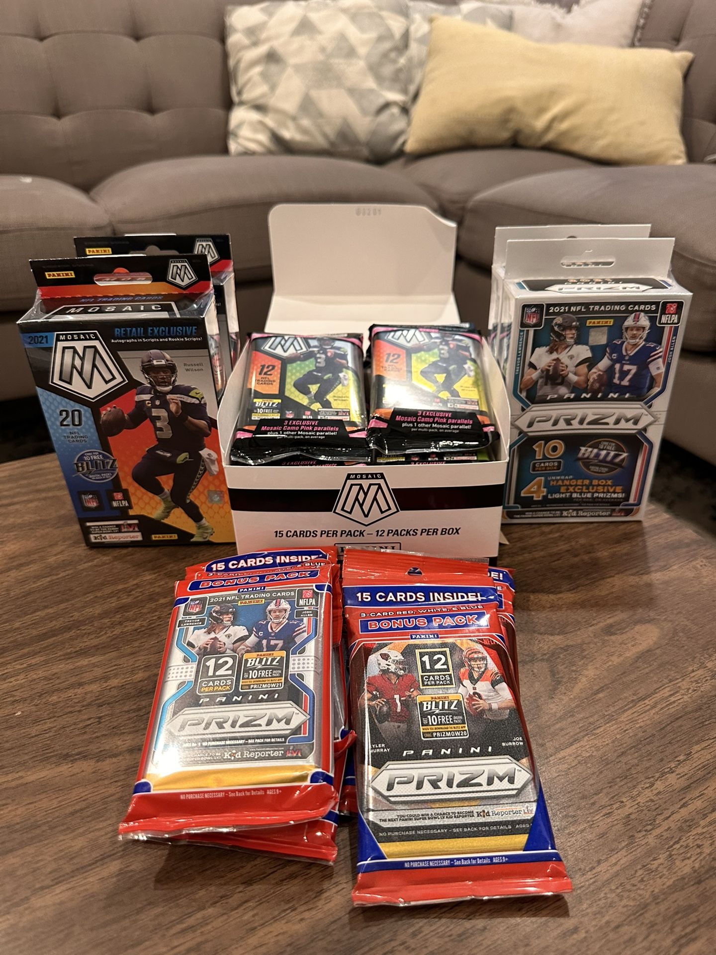 Panini Prizm Mosaic Optic Football NFL Cards Cello Hanger Fat Packs