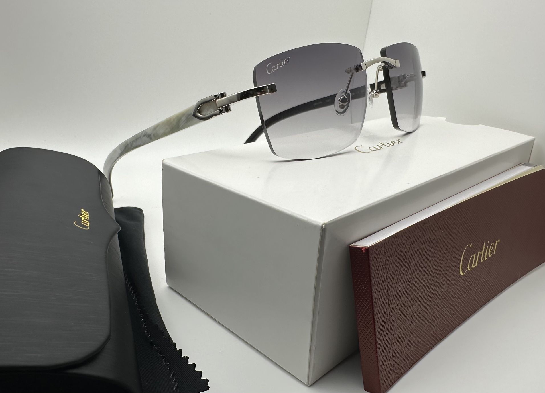 Cartier White Buffalo Horn Grey/Platinum Buffs Big C Decor Glasses PRICE FIRM