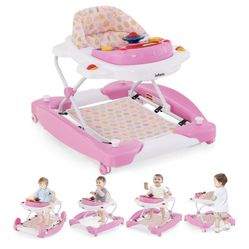 New Baby Walker, 5 in 1 Behind Walker Learning Seated Rocker Bouncer with Removable Music Tray, Adjustable Height, Washable Seat Cushion, Foldable Act