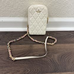 Kate Spade New York CAREY Tweed Chain Phone Crossbody Bag Cream Pre-Owned