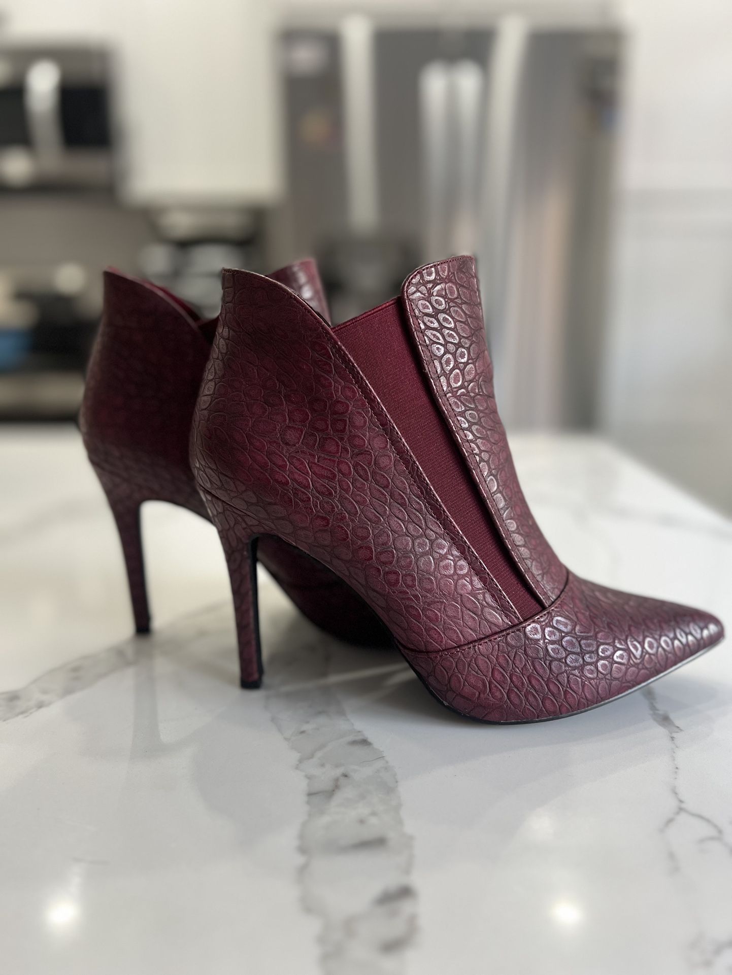 Burgundy High Heel Ankle Boots Size 10