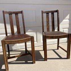 2 Vintage Rustic Project Chairs Leather Seating