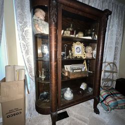 Antique Claw Foot Lion Head Display Cabinet 
