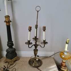 Antique 3 Arm Candelabra Table Lamp Rembrandt Brass 