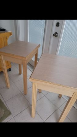Set of 2 Tall Quality Solid Wood Tables with Durable Matching Formica Table Tops
