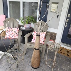 Round Metal Flower Stool 64 cm Side Table Plant Stand Wooden Shelf Flower Column Vase