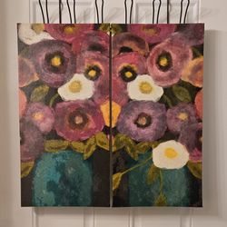 Pretty Flowers II Solid Faced Canvas Wall Art Set Of 2 (EUC)