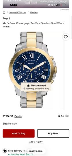 Fossil Men's Grant Chronograph Two-Tone Stainless Steel Watch, 44mm
