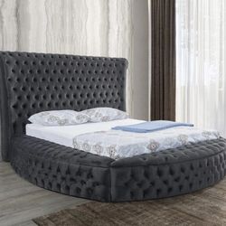 Dior Charcoal Velvet Queen Storage Platform Bed

