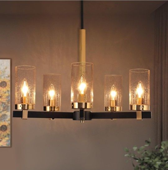 KSANA Black Gold Chandelier, Mid Century Modern 5-Light Chandelier Light Fixture