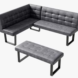 Modern Faux Leather Sectional W/ Patio Stool
