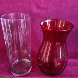 Set of Two Glass Flower Vases Valentines 