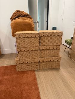 Set of wicker basket storage bins