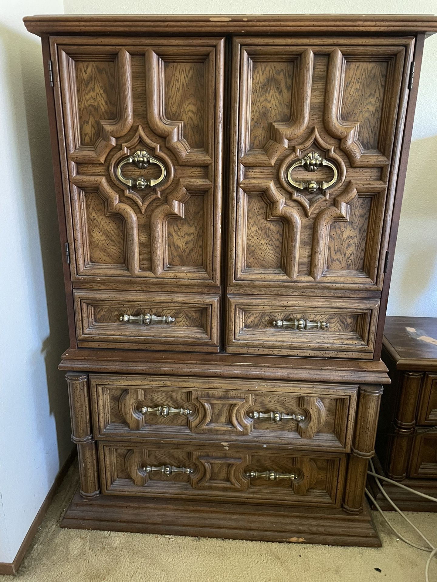Vintage Bassett Dresser, Nightstand, armoire Set