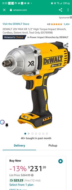 DEWALT 20V MAX XR Impact Wrench, Cordless, 1/2-Inch with Detent Pin Anvil,  330-lbs of Torque, 3,100 IPM, Bare Tool Only (DCF894B) 
