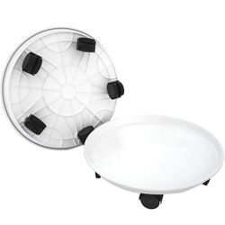 OPEN BOX Amkoskr 2 Pack 15.5" White Plant Caddy Round Movable Planter with Easy Moving Caster Wheels Dolly Trolley Tray Pallet Outdoor Indoor Tree Flo
