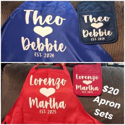 💘 Personalized Couple's Names Apron & Oven Mitt Gift Sets 💘 (PICK UP ONLY NE 93306)