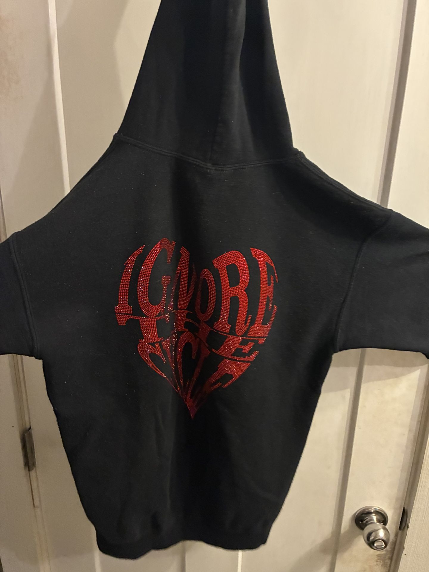 Simplicity Ignore The Cycle Red Rhinestone Black Colorway Hoodie