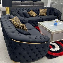 Lupino Black and Gold Sofa Loveseat 🚚 Velvet Livingroom set couch 🛋 $2099