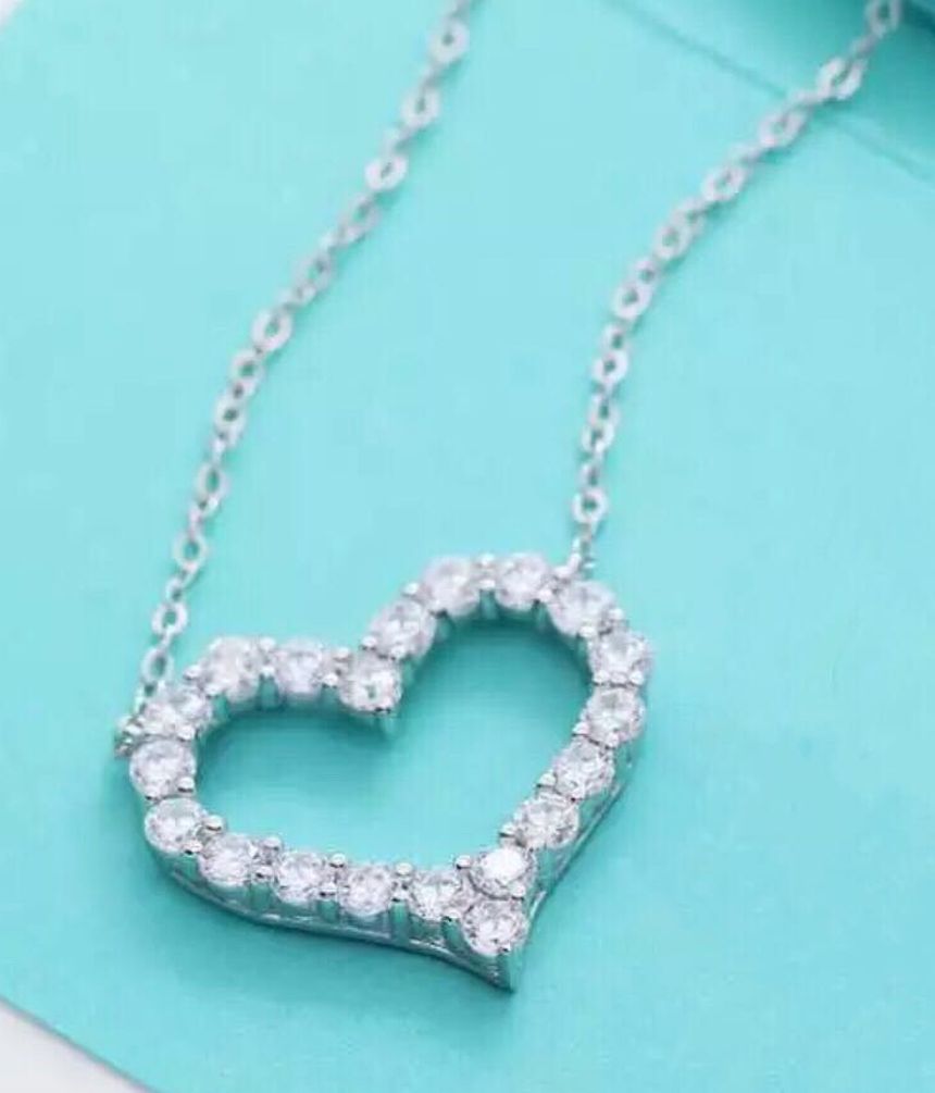 Tiffany Solid S925 Sterling silver Diamond heart pendant