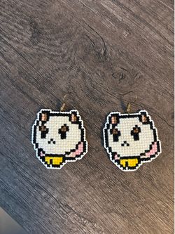 Cross Stitch Bee and Puppycat Dangle Earrings