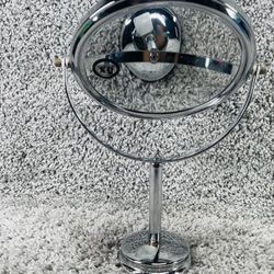 Round Silver Vanity Dresser Mirror Regular And Magnifying Views Free Standing