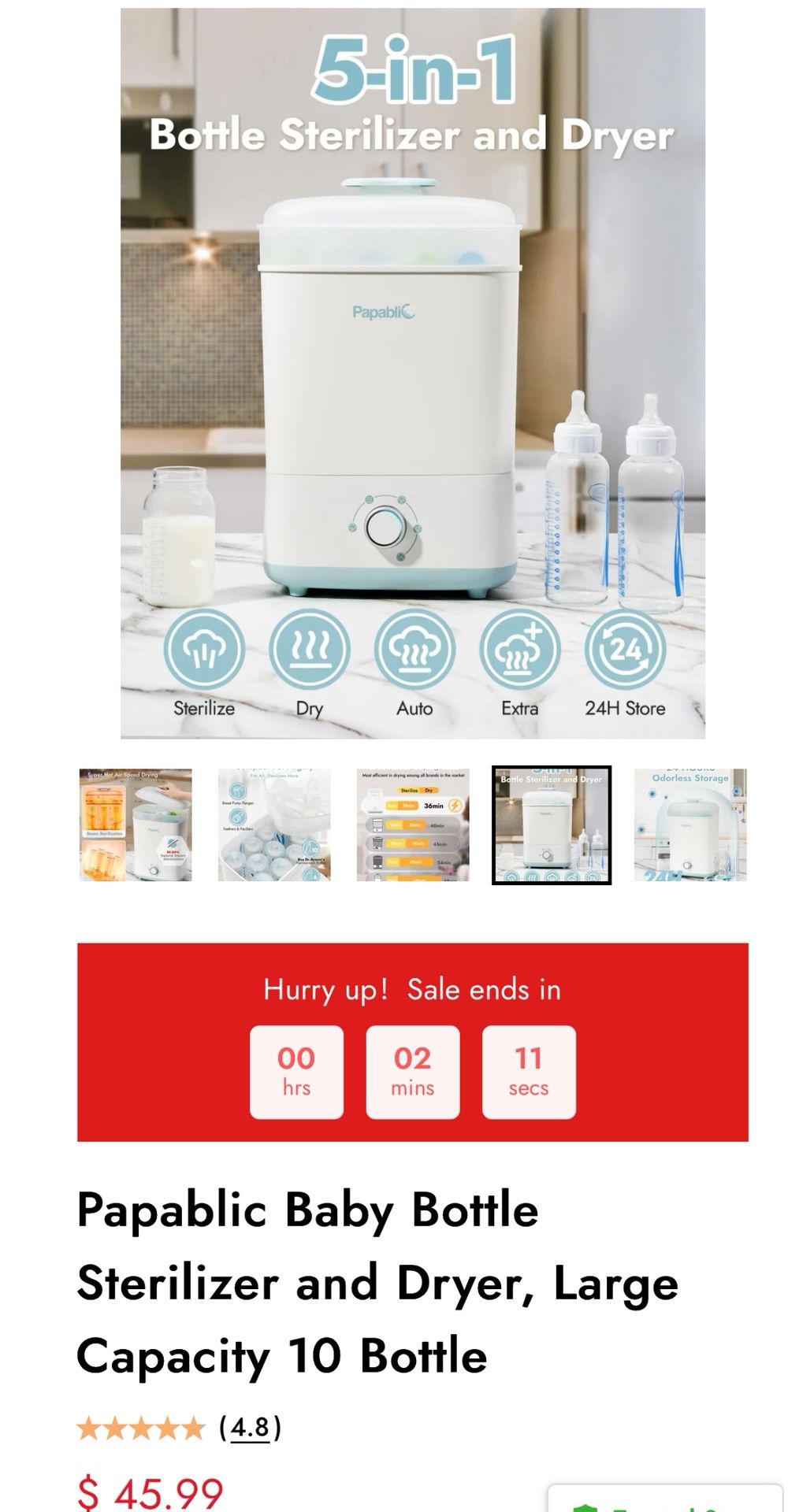 Papablic Baby Bottle Sterilizer and Dryer, Large Capacity 10 Bottle
