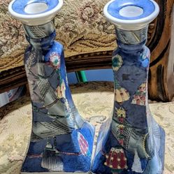 Gorgeous Handmade Chinese Candle Holders Hand-painted 7'