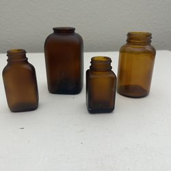 4 FAIR CONDITION Vintage Amber Glass Bottles 