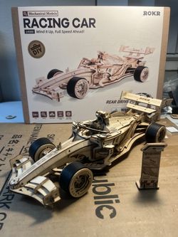 Racing Car Wooden Hand Assembled Wind Up