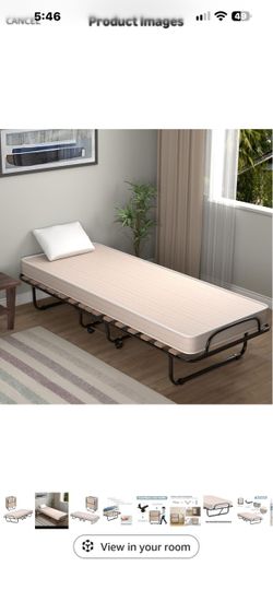 Folding Guest Bed with Mattress on Wheels