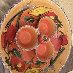 Clay Ceramic Bowl Set With 3 Sections Bowl Set