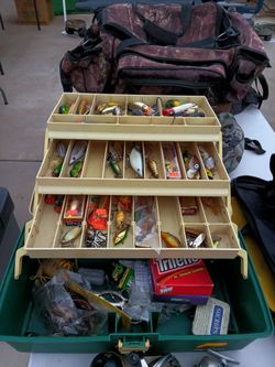Tackle Box Loaded with Fishing Lures and Gear