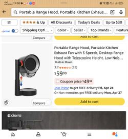 Portable Range Hood, Portable Kitchen Exhaust Fan with 3 Speeds, Desktop Range Hood with Telescoping Height, Low Noise, Large-Caliber Aluminum Filter