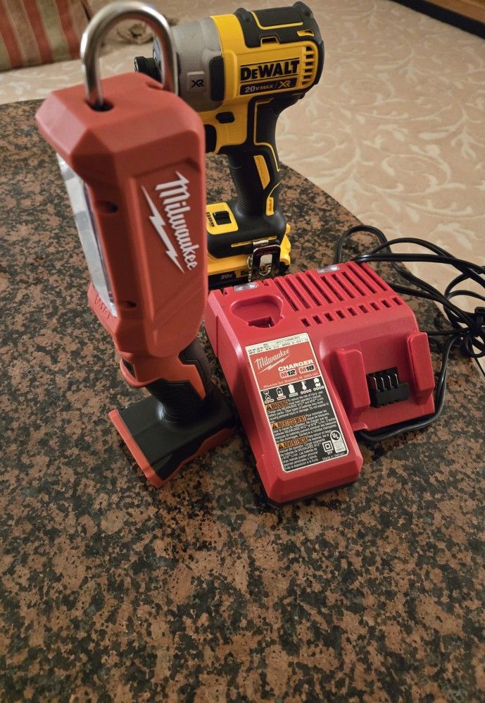 Milwaukee LED Stick Light And Dewalt XR Impact Driver