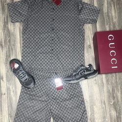Brand New Gucci Shoes With Shirt And Shorts With Box And Dust Bag