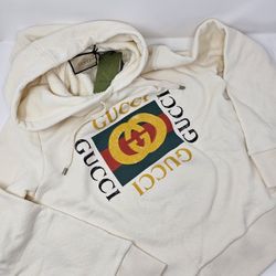 Gucci GG Men's XS UNISEX Women's M Vintage Logo Classic Pullover Hoodie Cream Off White ITALY