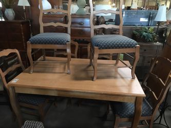 Wood dining table and 6 chairs